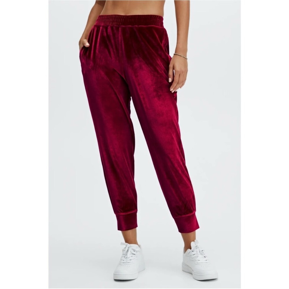 Fabletics - Luxe Velour Jogger Pants - Cherry Burst